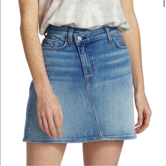 7 FOR ALL MANKIND Asymmetrical Denim Mini Skirt - Picture 1 of 8